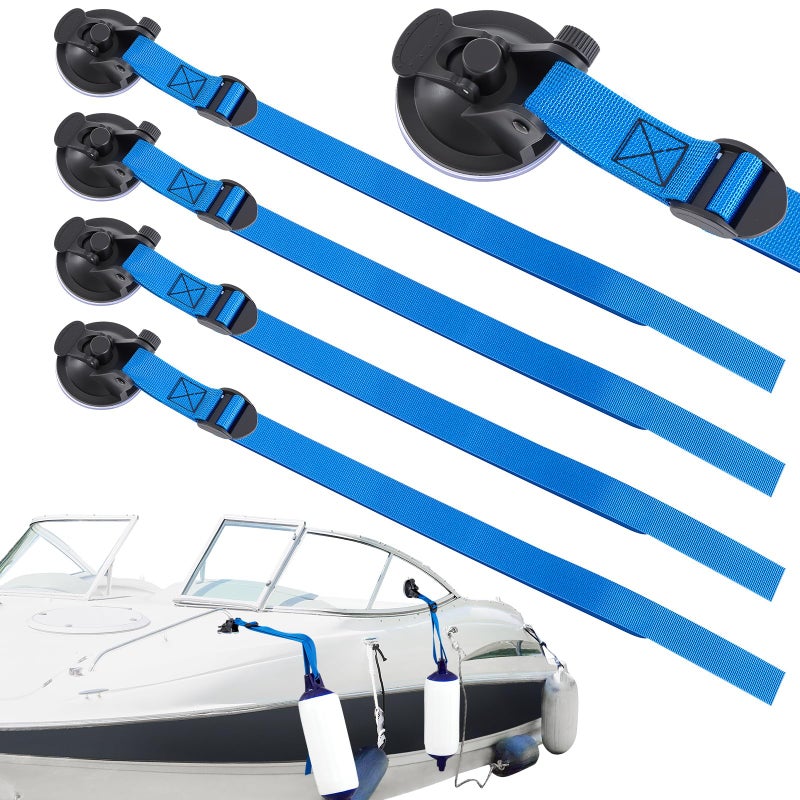 Woanger 4 Pcs Suction Cup Fender Straps Adjustable Boat Bumpers Fenders Strap Heavy Duty Suction Cups Vacuum Outdoor for Boat Bumpers Fenders(Blue) - Image 1